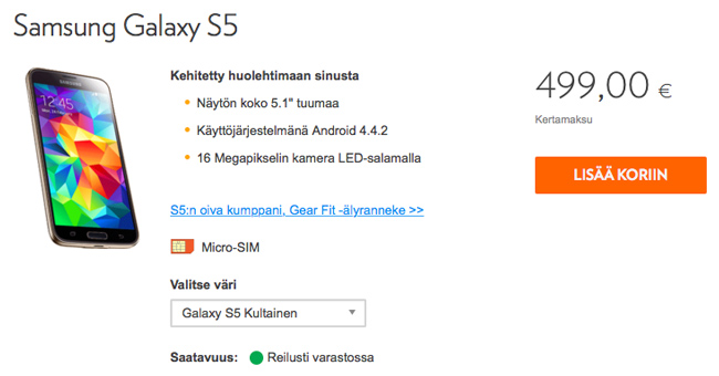 Galaxy S5 hinta